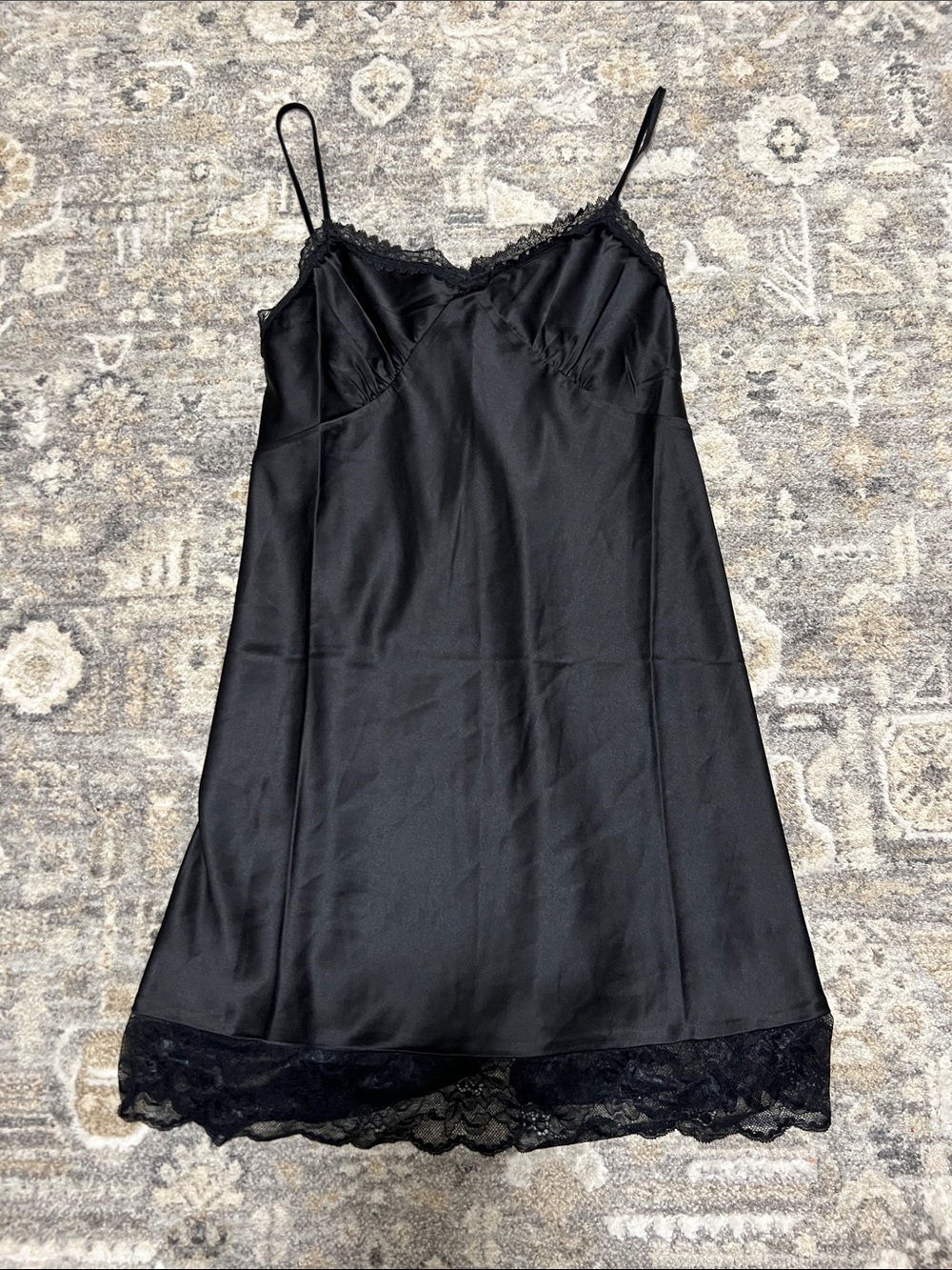 Steve Madden Black Satin Lace-Trim Slip